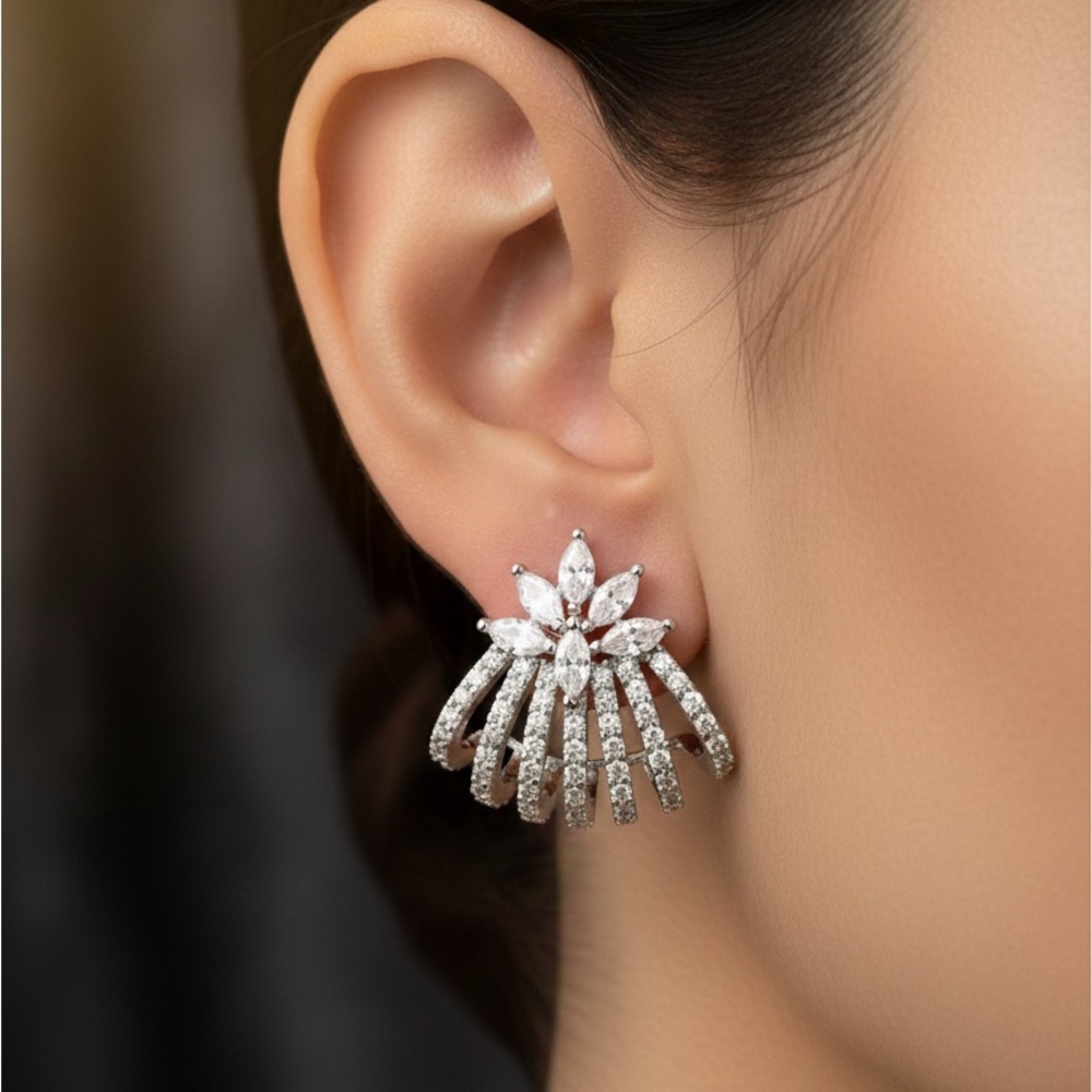 Dazzling Silver Crystal Earrings plated  with gift box